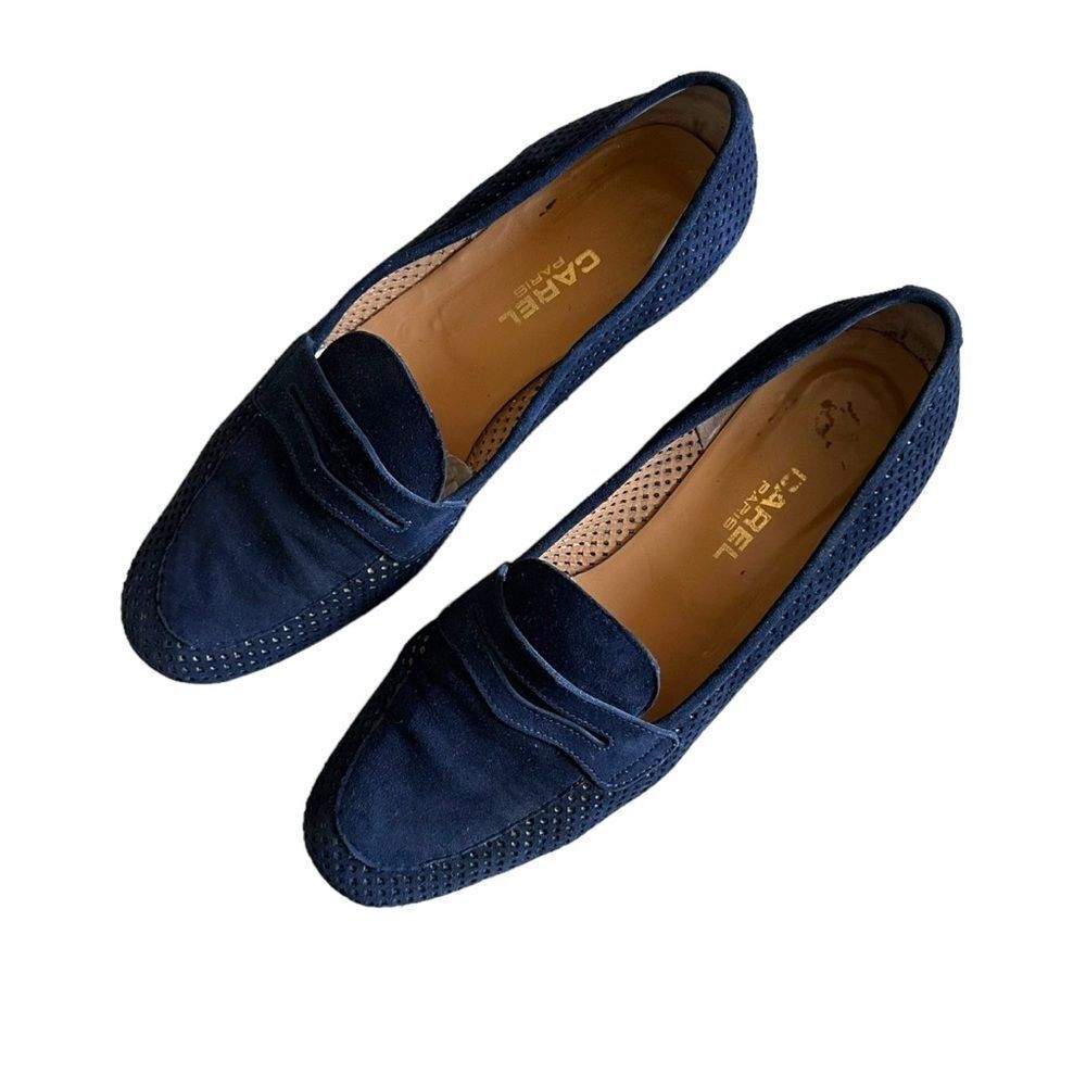 Carel Paris Navy Suede Loafers Size 37 French Designer Flats Made in Italy